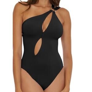 Soluna Tahiti Asymmetric one piece bathing suit black size X-Large XL